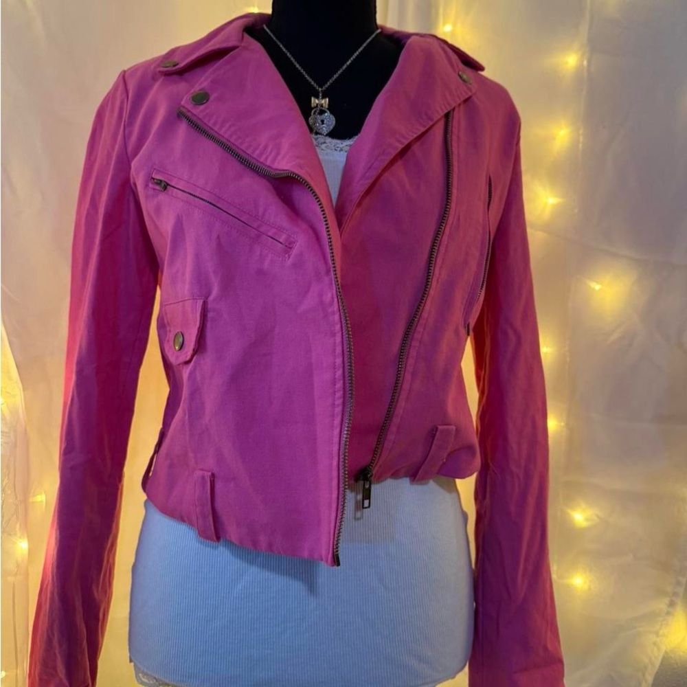 Anthropologie Pink Bomber Jacket with Cropped Fit and Textured Finish